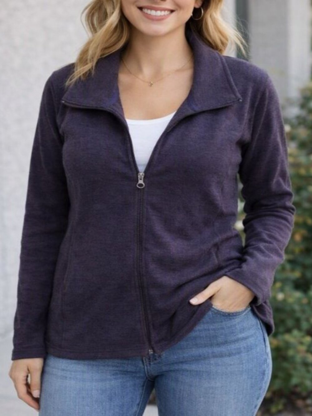 Tuff Athletics Heathered Purple Zip‑Up Fleece Jacket XL Athleisure Minimalist